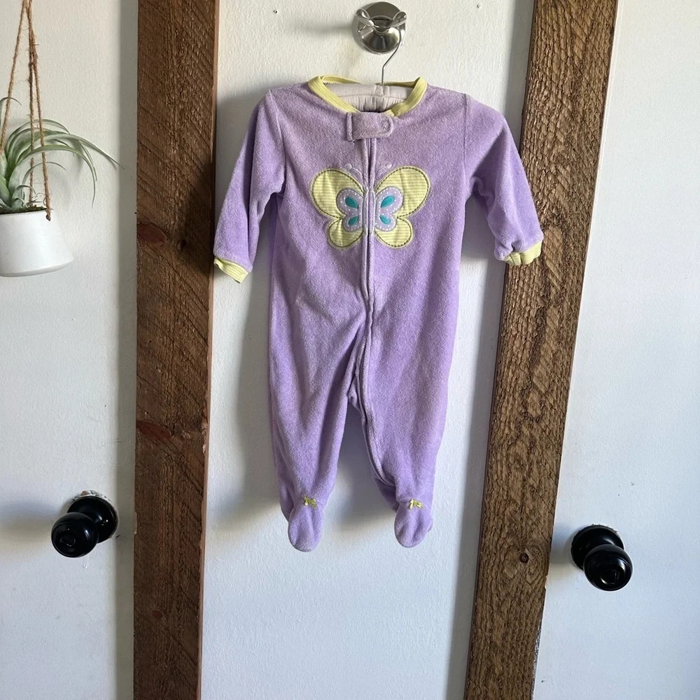 Carter’s Terry Cloth Butterfly Zip Footies Sleep & Play Baby Girl Size 6 M